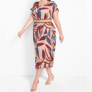 Lane Bryant Cap-Sleeve Chiffon Midi Dress